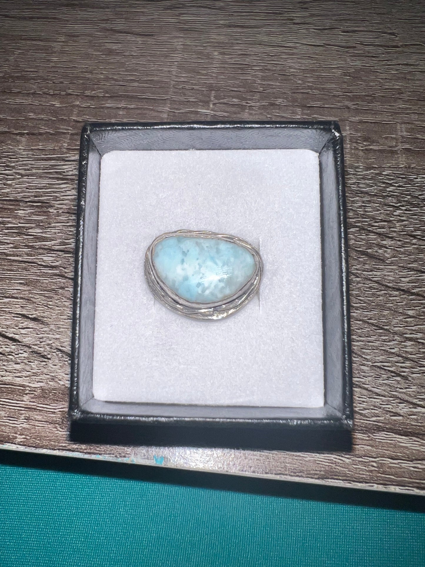 Ocean Whisper – Larimar Ring with Hammered Copper Band (Size 8)