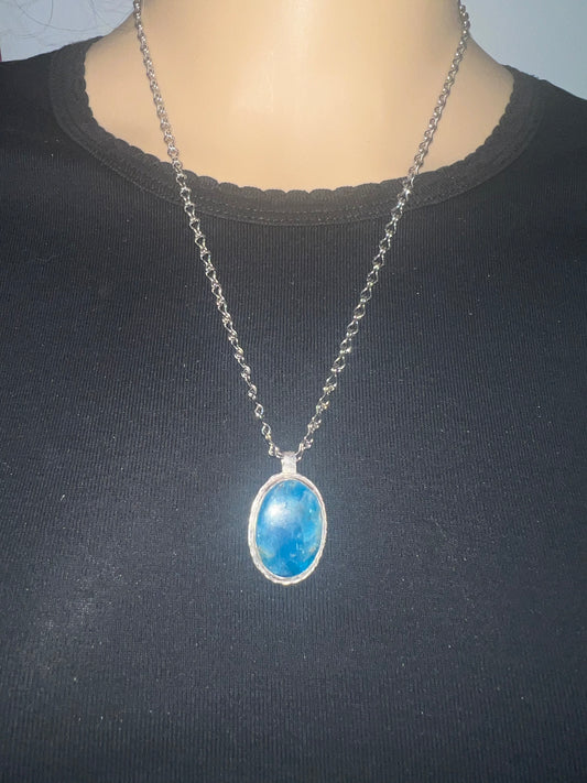 Ocean Blue Gemstone Necklace – Handcrafted Sterling Silver Pendant