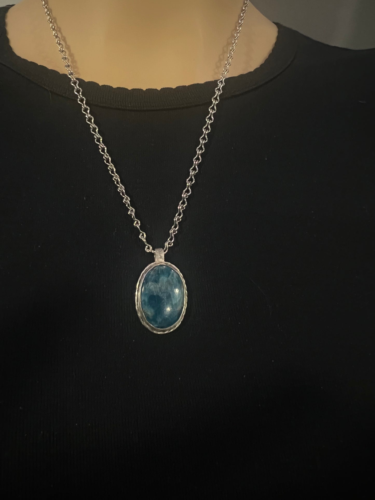 Ocean Blue Gemstone Necklace – Handcrafted Sterling Silver Pendant