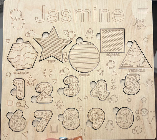 Personalized Wooden Montessori Puzzle | Name Puzzle with Shapes & Numbers | Laser-Cut Custom Gift for Toddlers | Educational Toy for Early Learning