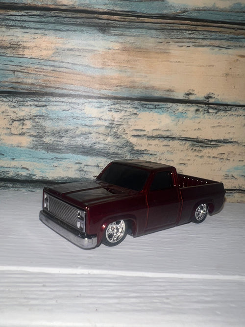 Custom Lowered 1983 Chevrolet Silverado Squarebody Pickup | Burgundy | 1:64 Scale Diecast