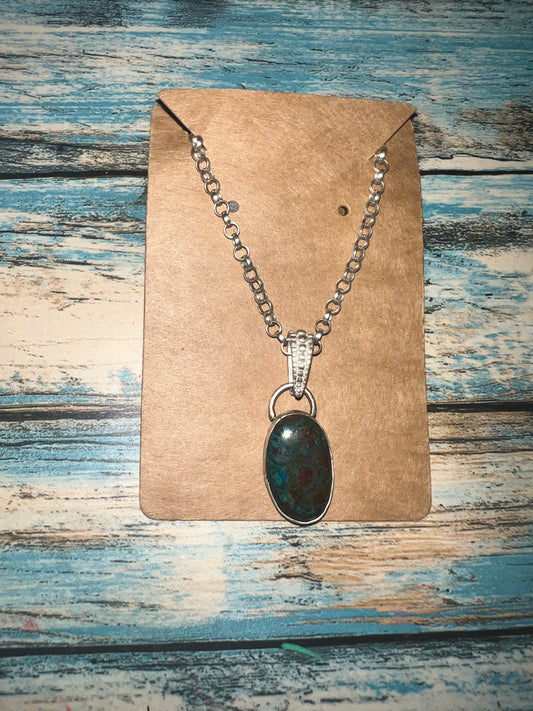 Chrysocolla Earthbound Pendant – Sterling Silver Chunky Chain Necklace