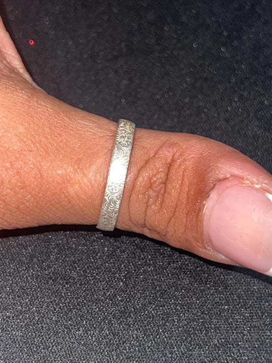 Patterned Sterling Silver Ring – Size 10 | Handcrafted Scroll Band | Boho Western Minimalist Jewelry