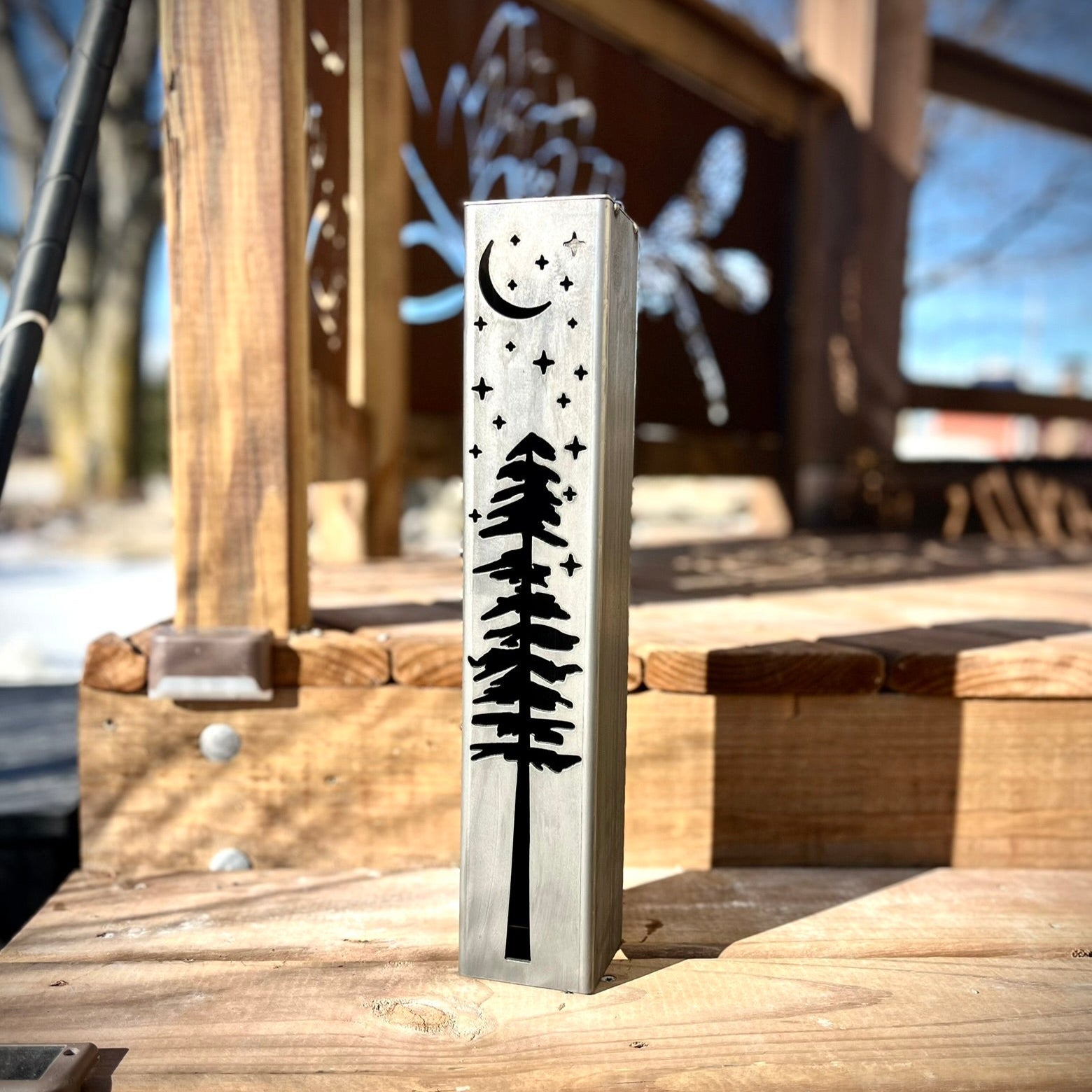Pine Tree Night Sky Luminary Pillars w/ Solar Cap